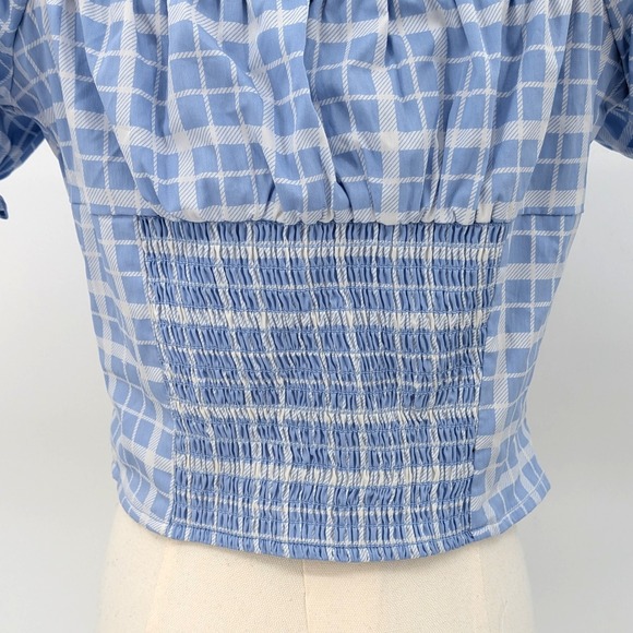NWT Forever 21 Blue Gingham Puff Sleeve Crop Top Sz L‎ Cottagecore Coquette - Picture 6 of 10